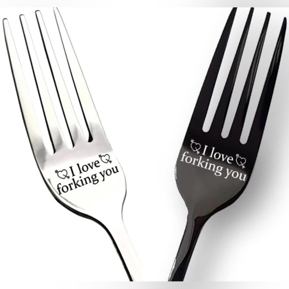 “I Love Forking You” Engraved Stainless Steel Novelty Gift – Silver or Black